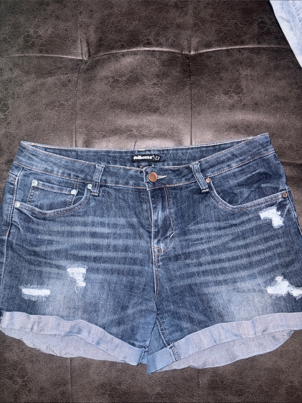 Dollhouse Blue Rolled Hem Distressed Jean Shorts